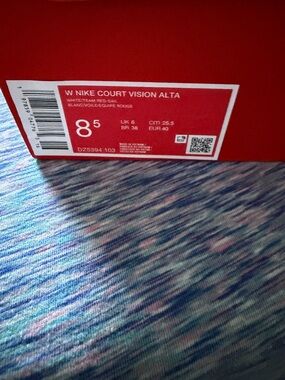 Nike Red W Court Vision Alta Shoe Box Label